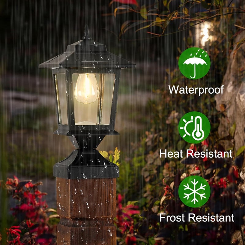 Derynome Solar Post Cap Lights,Waterproof Outdoor Light for 4x4 Wooden Posts, Solar Lights with Glass Shade for Deck Fence Patio Post Decor,Matte Black (2 Pack) - Image 4